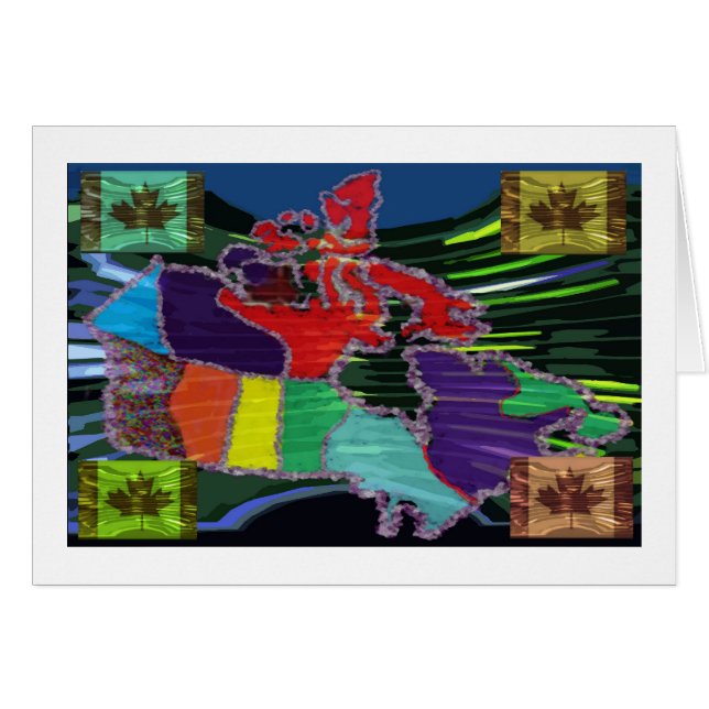Cartão Mapa canadense artístico e MapleLeaf (Frente Horizontal)