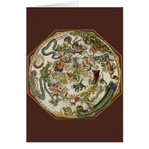 Cartão Mapa Celeste de Planisfero Antigo por Peter Apian