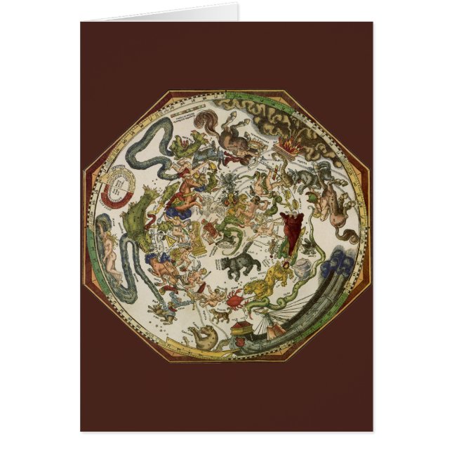 Cartão Mapa Celeste de Planisfero Antigo por Peter Apian (Frente)