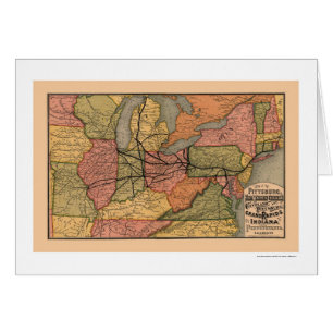 Cartão Mapa colorido 1874 da estrada de ferro