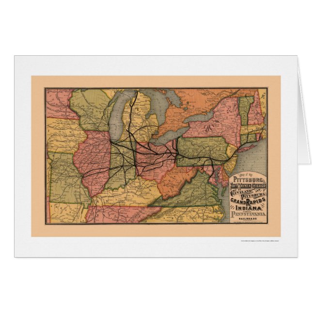 Cartão Mapa colorido 1874 da estrada de ferro (Frente Horizontal)