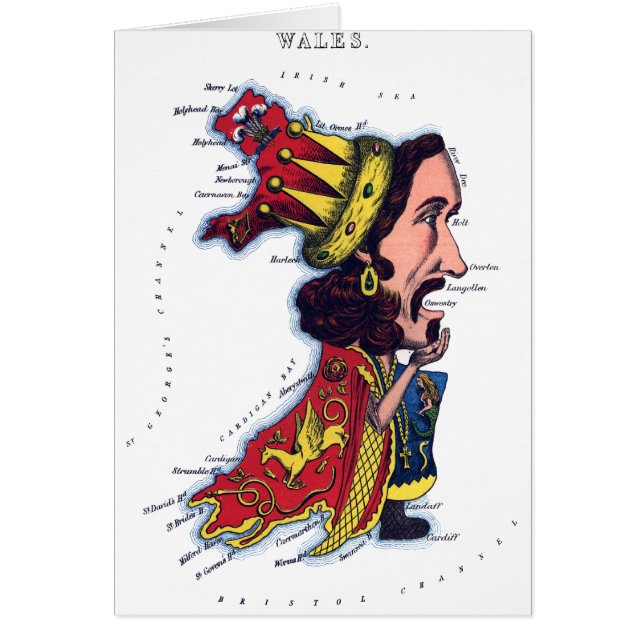 Cartão Mapa da caricatura de Wales (Frente)