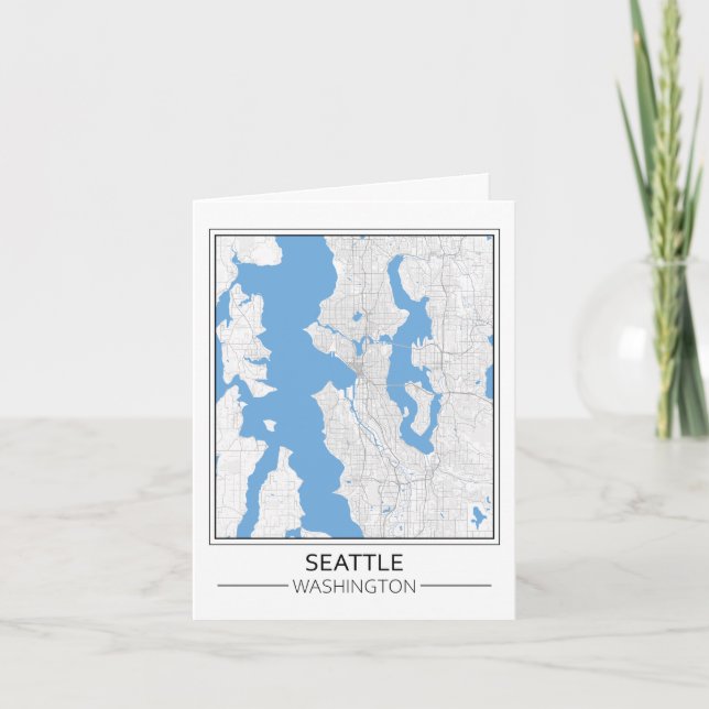 Cartão Mapa da Cidade Viagem de Seattle Washington EUA (Frente)