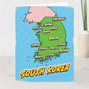 Cartão Mapa da Coreia do Sul Ilustrado por pop Art