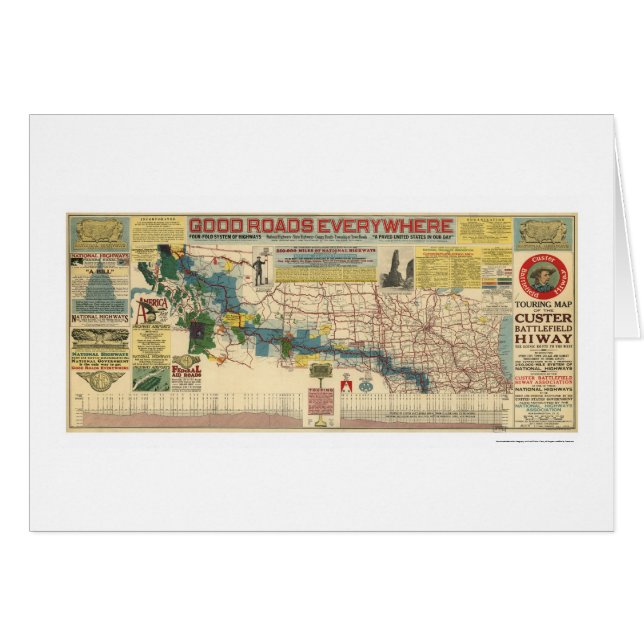 Cartão Mapa da estrada do campo de batalha de Custer - (Frente Horizontal)