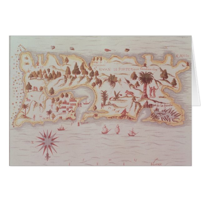 Cartão Mapa da ilha de Puerto Rico, 1599 (Frente Horizontal)