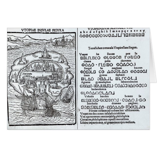 Cartão Mapa da ilha de Utopia e de seu alfabeto (Frente Horizontal)