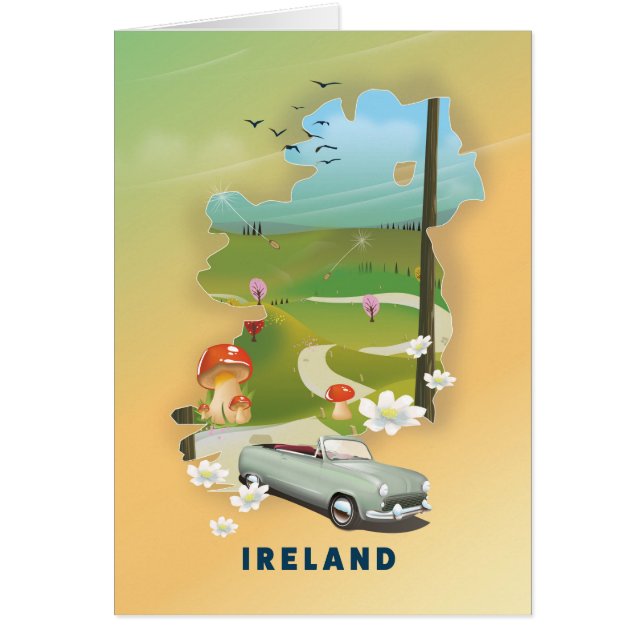 Cartão Mapa da Irlanda - viagens vintage (Frente)