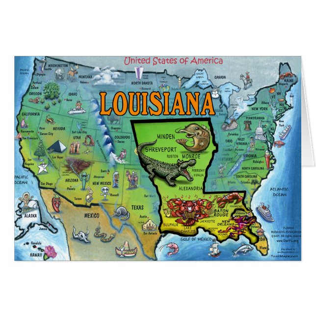 Cartão Mapa da Louisiana USA (Frente Horizontal)