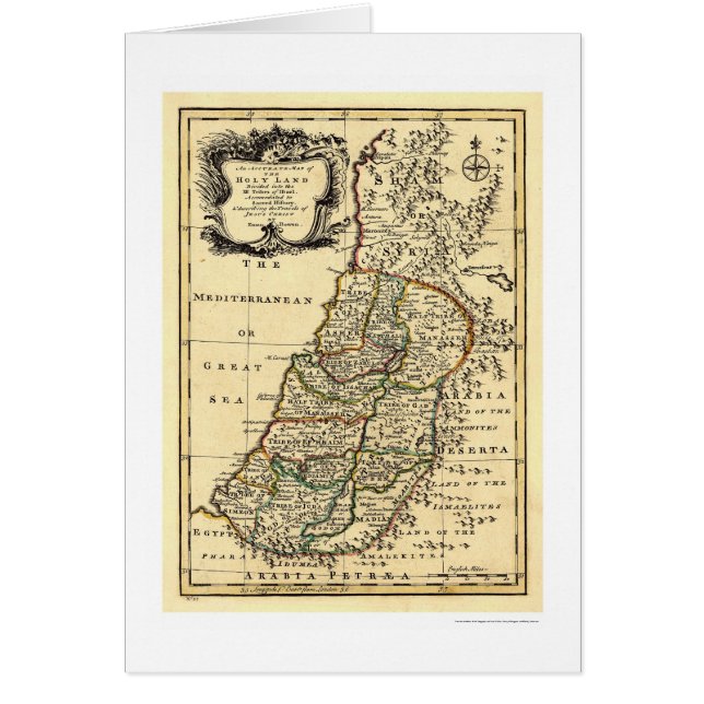 Cartão Mapa da Terra Santa de Israel por Bowen 1752 (Frente)