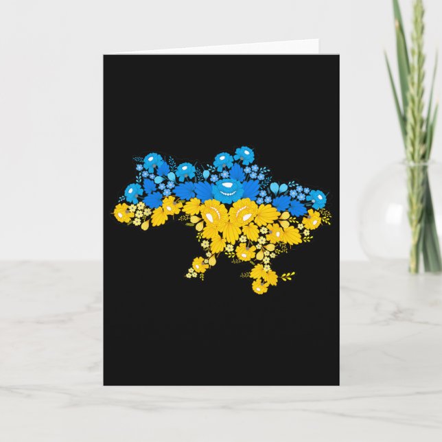 Cartão Mapa da Ucrânia com Flores Poder Ucraniano (Frente)
