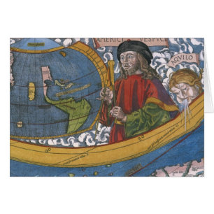 Cartão Mapa das Américas com o explorador Amerigo Vespucc
