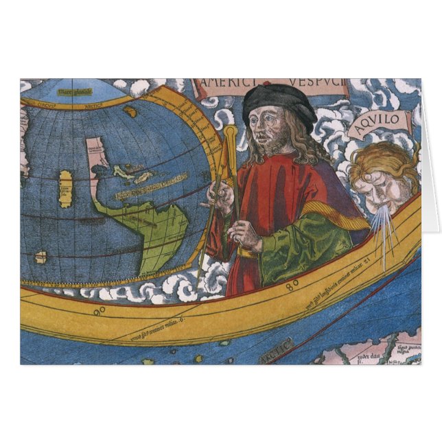 Cartão Mapa das Américas com o Explorer Amerigo Vespucci (Frente Horizontal)