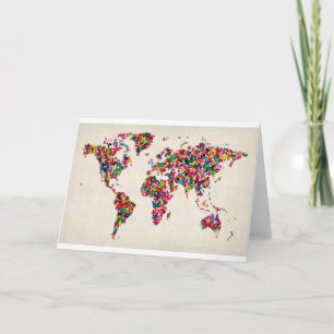 Cartão Mapa das borboletas do mapa mundial