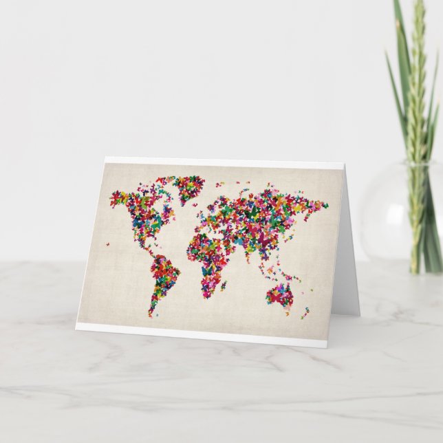 Cartão Mapa das borboletas do mapa mundial (Frente)