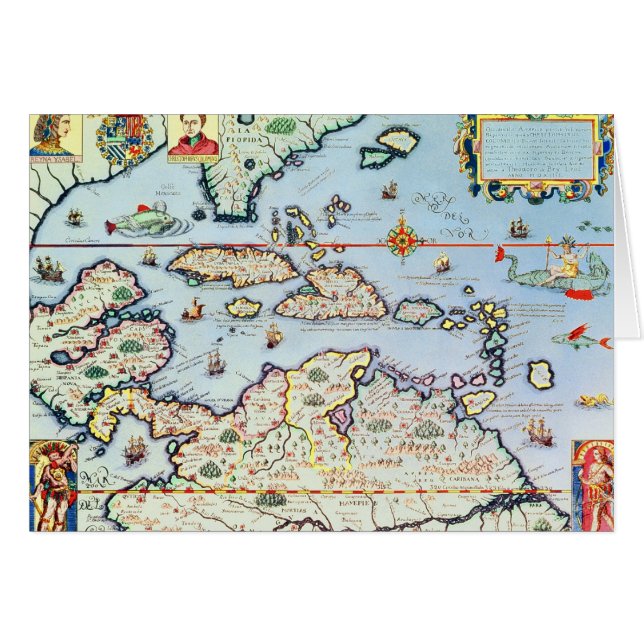 Cartão Mapa das ilhas das Caraíbas (Frente Horizontal)