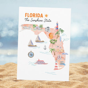 Cartão Mapa de Arte do Estado da Flórida em Aquarela Cart