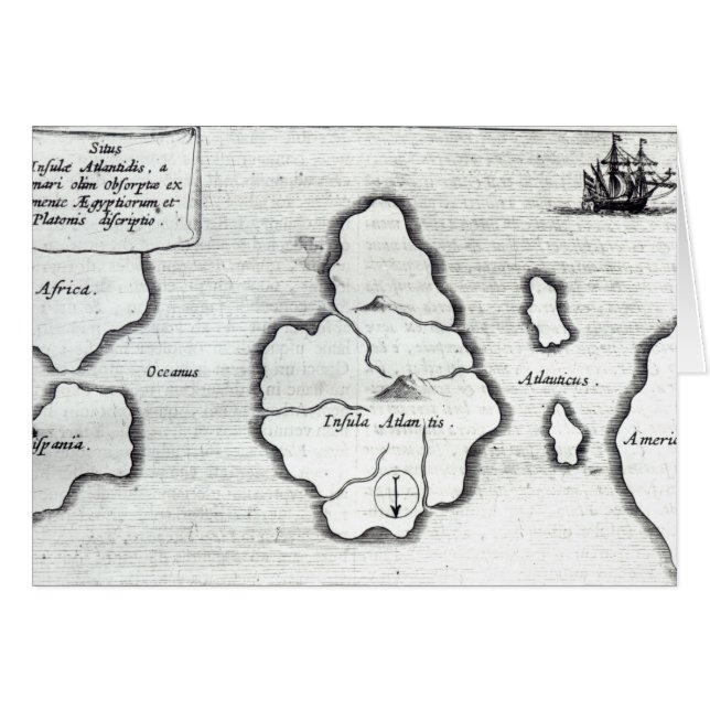 Cartão Mapa de Atlantis, 'de Mundus Subterraneus (Frente Horizontal)