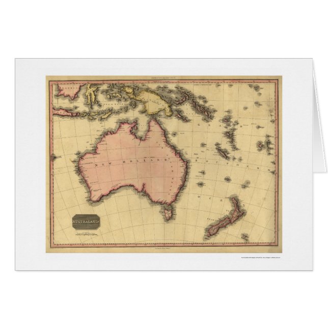 Cartão Mapa de Austrália Ásia por John Pinkerton 1818 (Frente Horizontal)