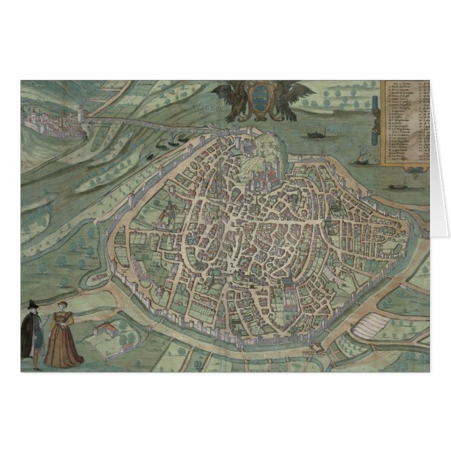 Cartão Mapa de Avignon, de "Civitates Orbis Terrarum" (Frente Horizontal)