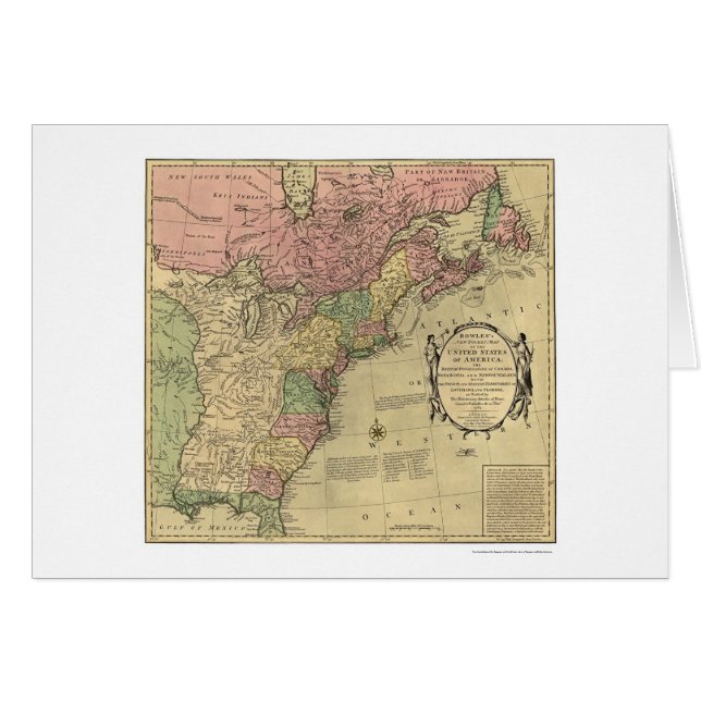 Cartão Mapa de Bowles de América 1784 (Frente Horizontal)