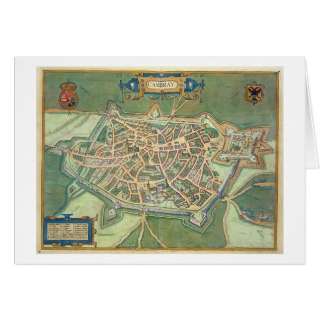 Cartão Mapa de Cambrai, de "Civitates Orbis Terrarum" (Frente Horizontal)