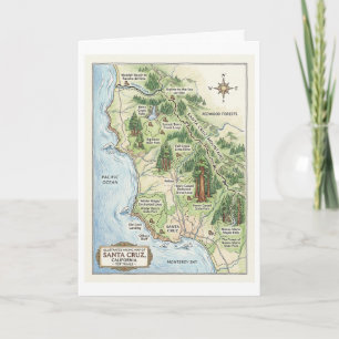 Cartão Mapa de caminhadas de Santa Cruz Califórnia Big Ba