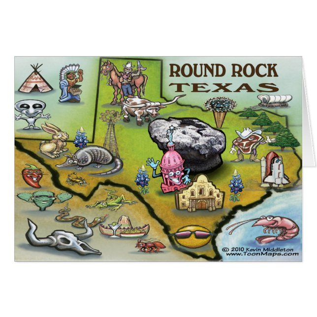 Cartão Mapa de Cartoons do Round Rock Texas (Frente Horizontal)