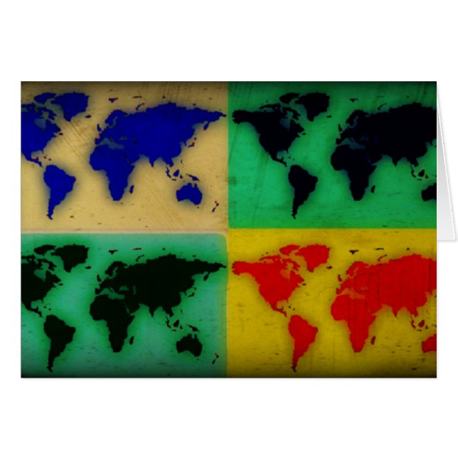 Cartão mapa de cores do mundo de pop art (Frente Horizontal)