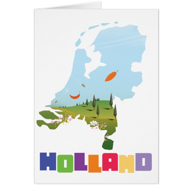 Cartão mapa de desenho animado da Holanda (Frente)