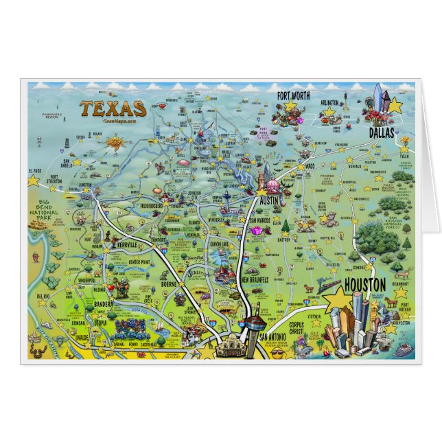 Cartão Mapa de Divertimento do Texas (Frente Horizontal)