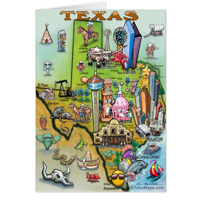 Cartão Mapa de Divertimento do Texas (Frente)