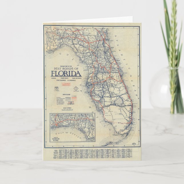 Cartão Mapa de estradas de Florida do vintage (Frente)