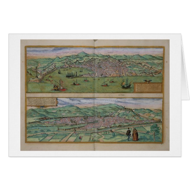 Cartão Mapa de Genoa e de Florença, 'de Civitates Orbis T (Frente Horizontal)