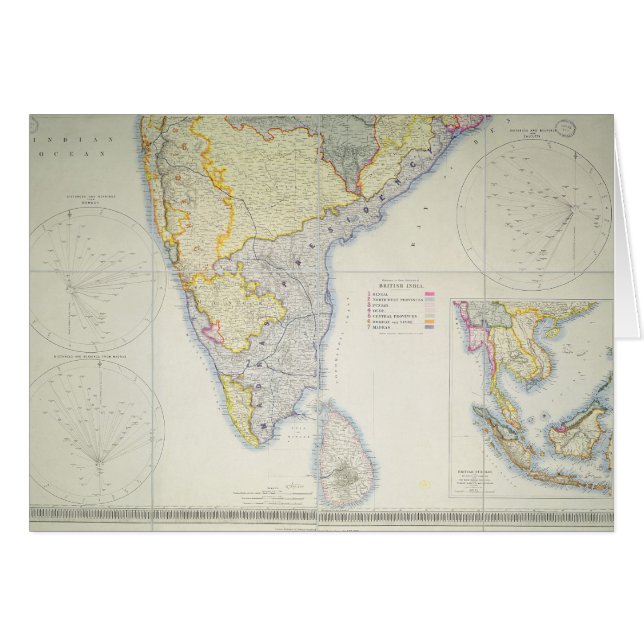 Cartão Mapa de India do sul britânico, 1872 (Frente Horizontal)