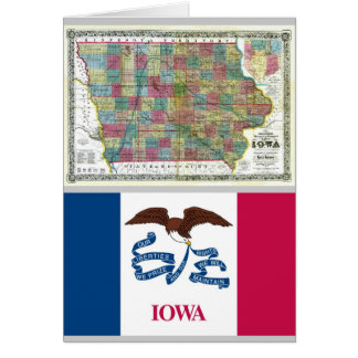 Cartão Mapa de Iowa e bandeira do estado