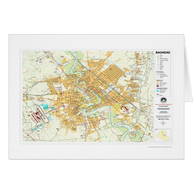 Cartão Mapa de Iraque da cidade de Bagdade - 2003 (Frente Horizontal)