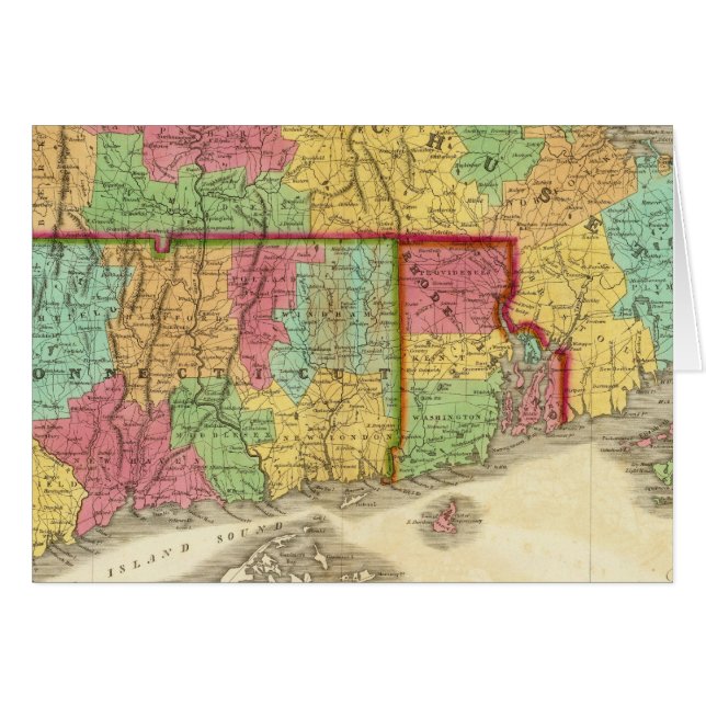 Cartão Mapa de Massachusetts Connecticut e Rhode Island (Frente Horizontal)