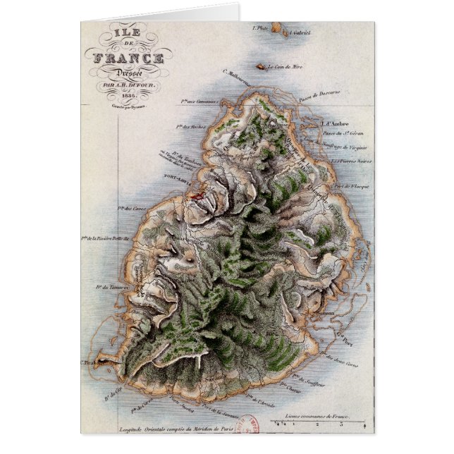 Cartão Mapa de Maurícia, ilustração 'Paul e Virginie (Frente)