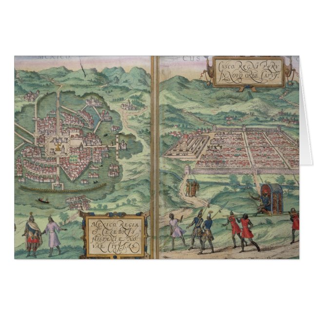 Cartão Mapa de México e de Cuzco, 'de Civitates Orbis Ter (Frente Horizontal)
