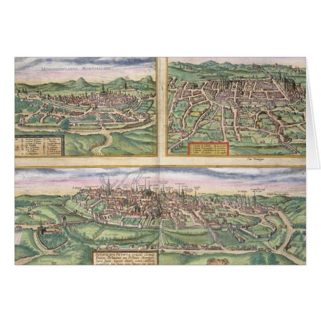 Cartão Mapa de Montpellier, excursões, e de Poitiers, 'de (Frente Horizontal)