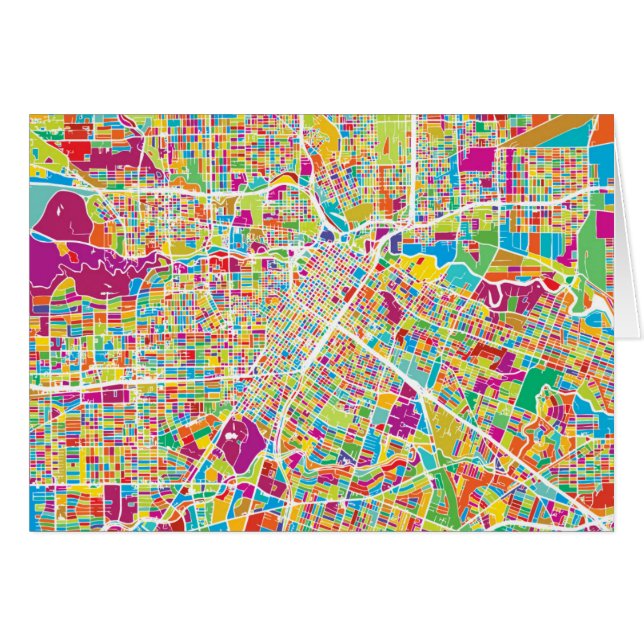Cartão Mapa de néon de Houston, Texas | (Frente Horizontal)