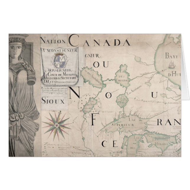 Cartão Mapa de Novo-France 1699 (Frente Horizontal)