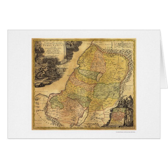 Cartão Mapa de Palestina por Johann Homann baptista 1715 (Frente Horizontal)