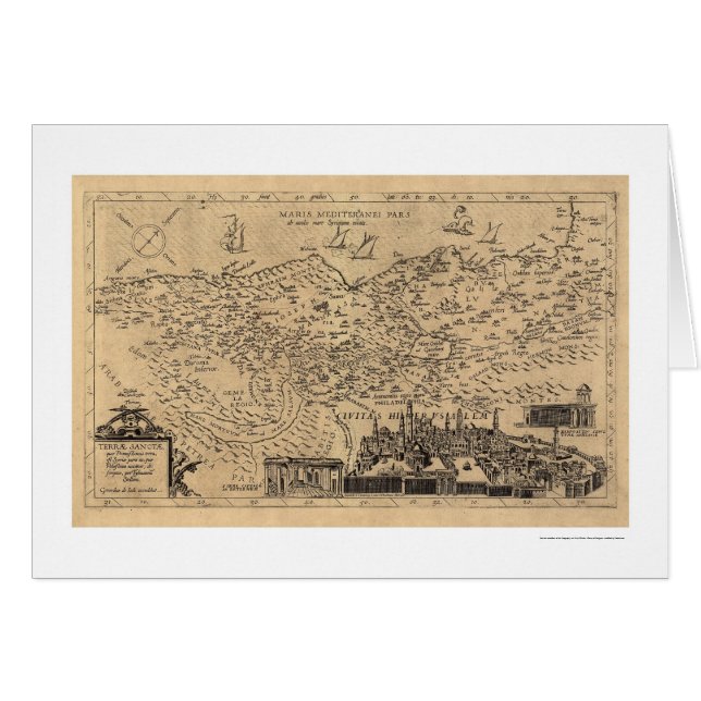 Cartão Mapa de Palestina por Tilemann Stella 1600 (Frente Horizontal)