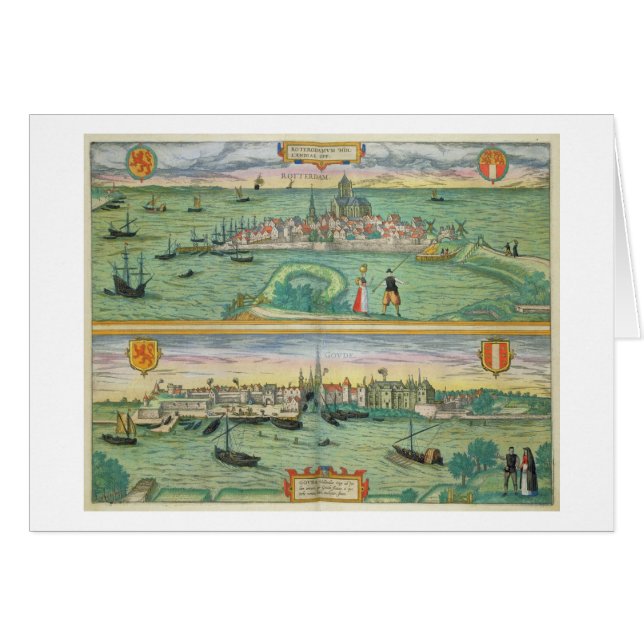 Cartão Mapa de Rotterdam e de Gouda, 'de Civitates Orbis (Frente Horizontal)