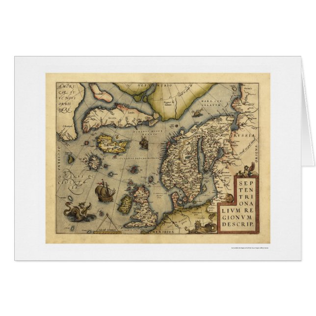 Cartão Mapa de Scandanavia por Ortelius 1570 (Frente Horizontal)