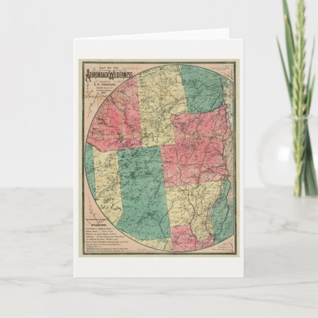Cartão Mapa de Stoddard da Selvagem de Adirondack, 1883 (Frente)