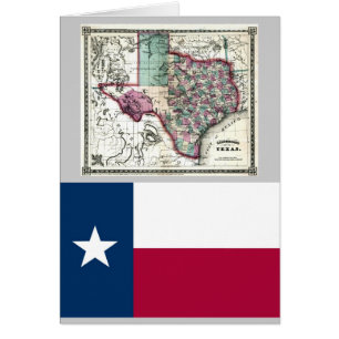 Cartão Mapa de Texas e bandeira do estado