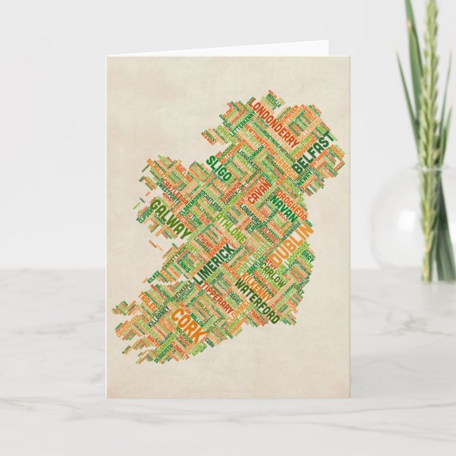 Cartão Mapa de Texto da Cidade de Eire da Irlanda (Frente)